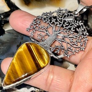 Tiger Eye Tree of Life Pendant 3”